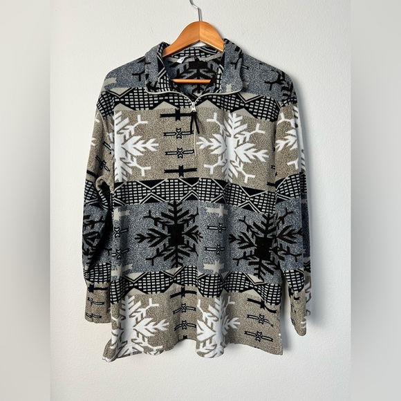 Sweaters - Retro Southwest Snowflake Fleece Half Zip Pullover Western Boho Size Large